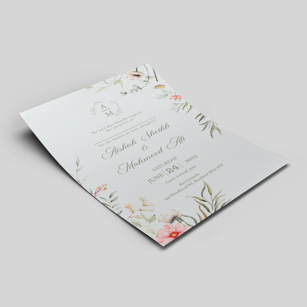 Watercolour Foliage Wedding Invitation | 350 GSM Paper Shaadi Invitation & Envelope 3