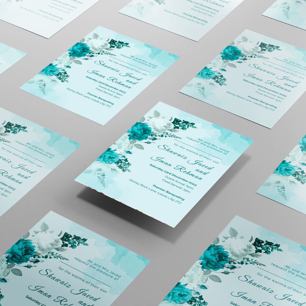 Blue Tosca And White Flowers Wedding Invitation | 350 GSM Paper Shaadi Invitation & Envelope