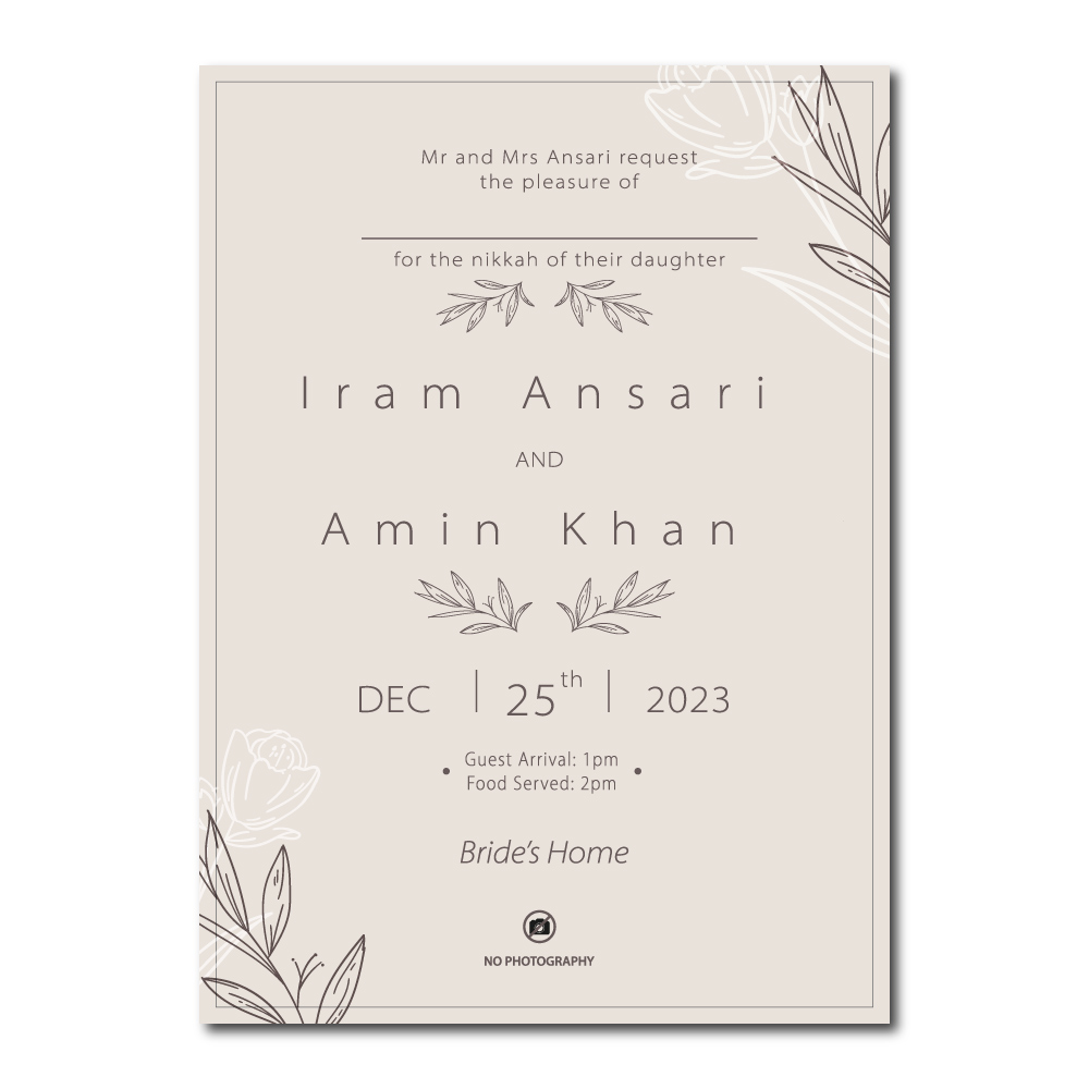 Nude Minimal Wedding Invitation | 350 GSM Paper Shaadi Invitation & Envelope