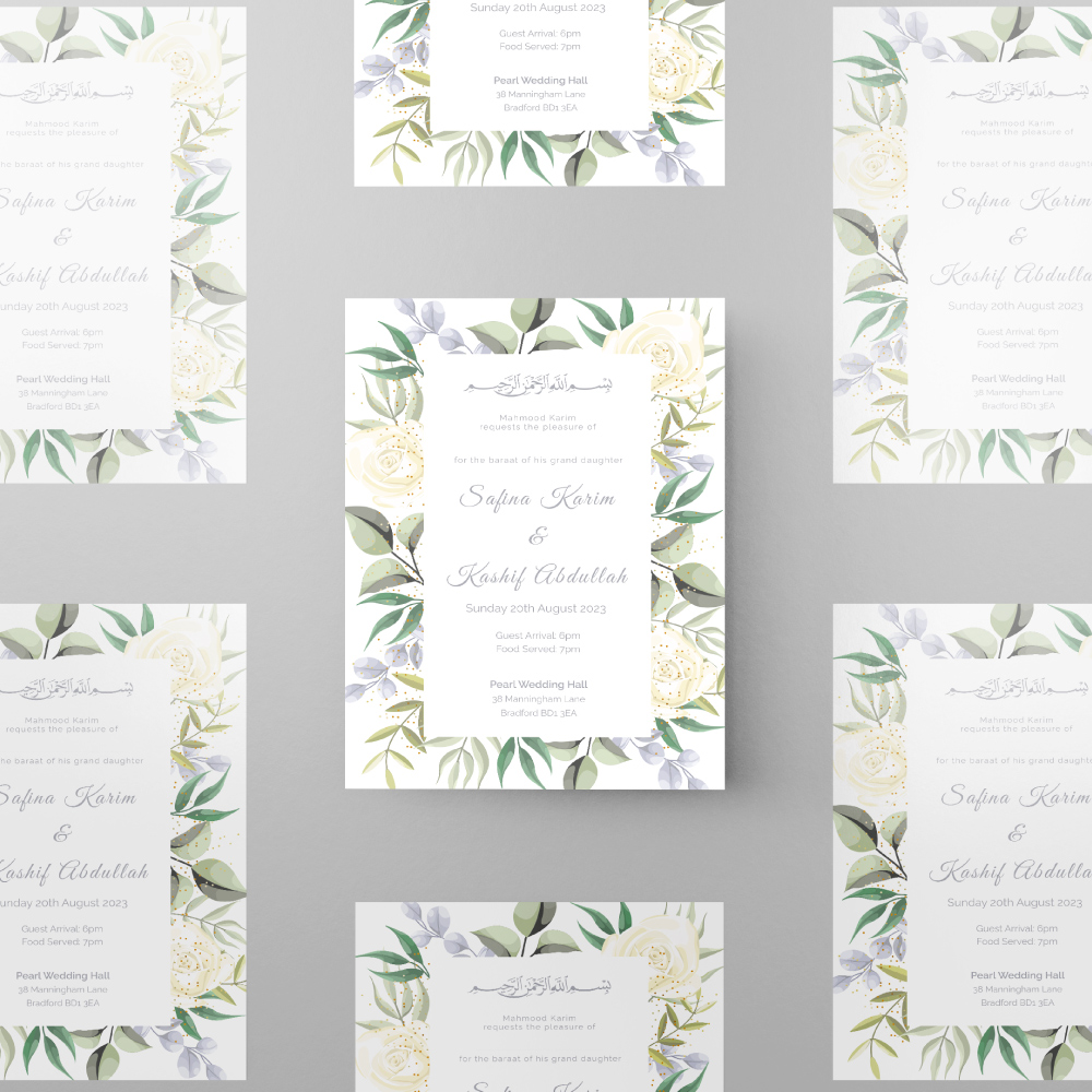 Green Leaf And Flower Wedding Invitation | 350 GSM Paper Shaadi Invitation & Envelope 2