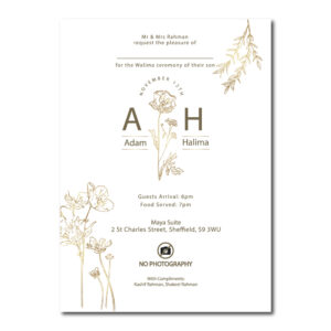 Minimal Golden Floral Wedding Invitation | 350 GSM Paper Shaadi Invitation & Envelope 4