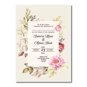 Peony Floral Frame Wedding Invitation | 350 GSM Paper Shaadi Invitation & Envelope