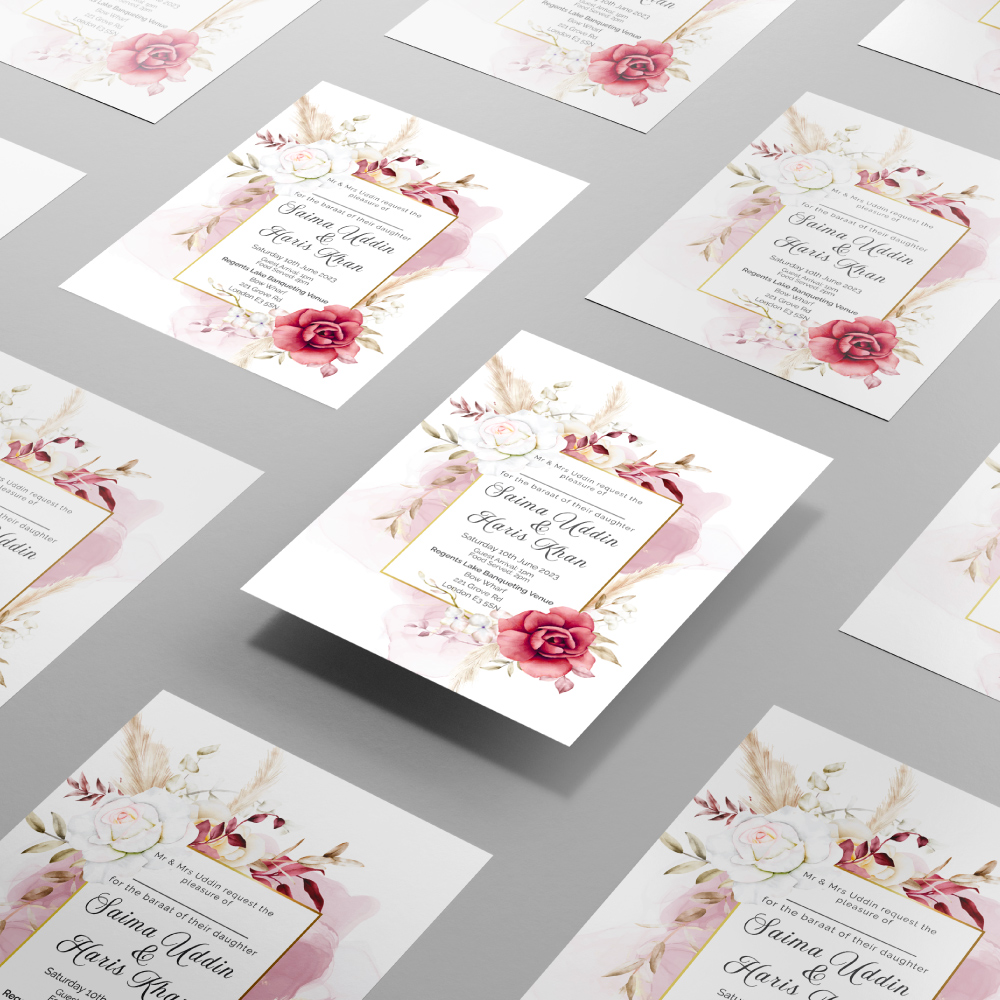 Maroon And Peach Floral Wedding Invitation | 350 GSM Paper Shaadi Invitation & Envelope