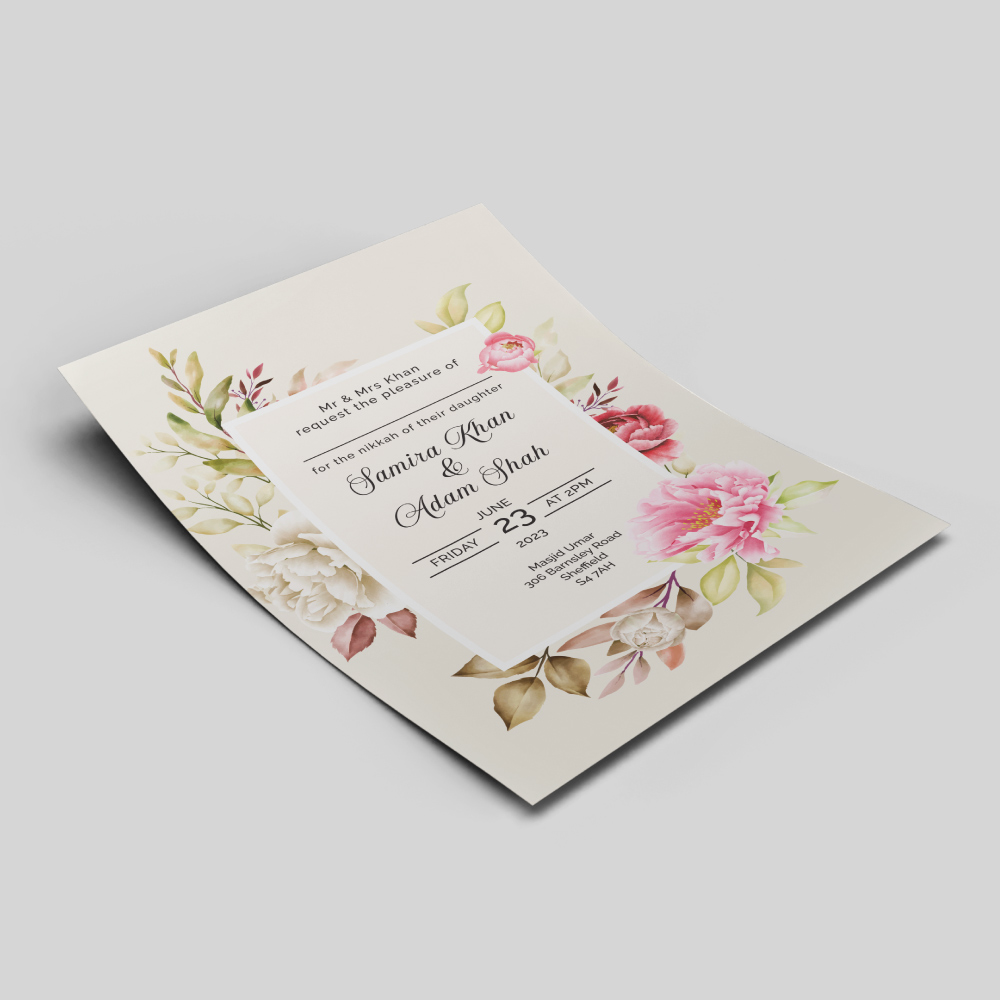 Peony Floral Frame Wedding Invitation | 350 GSM Paper Shaadi Invitation & Envelope 3