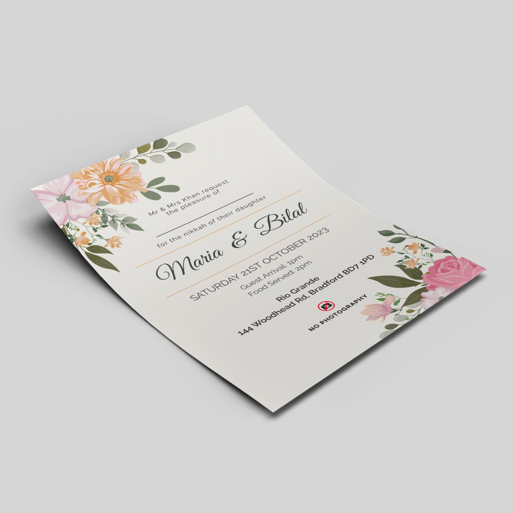 Simple Floral Border Wedding Invitation | 350 GSM Paper Shaadi Invitation & Envelope 3