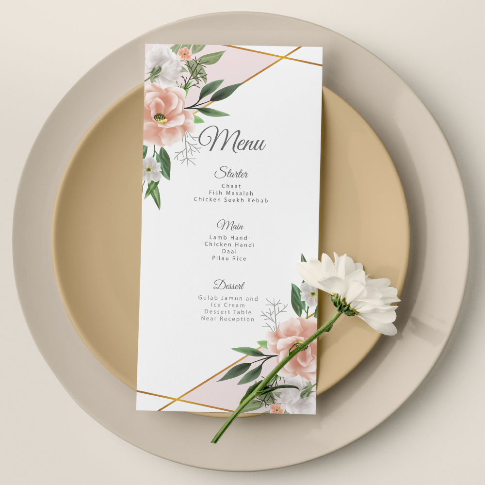 Wedding Menu | Beautiful Flower and Leaves Design | 350 GSM Paper