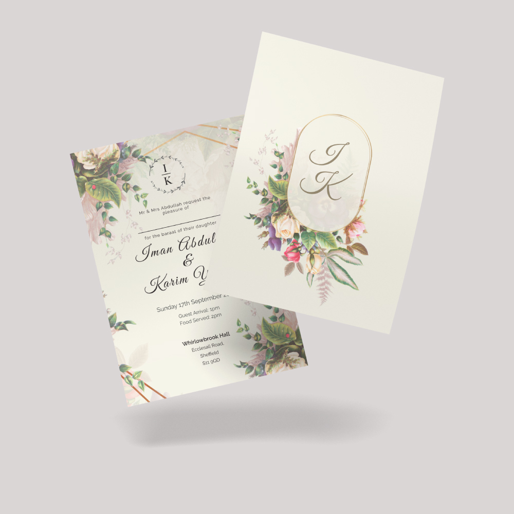 Double Sided Flower Foliage Wedding Invitation | 350 GSM Paper Shaadi Invitation & Envelope 5