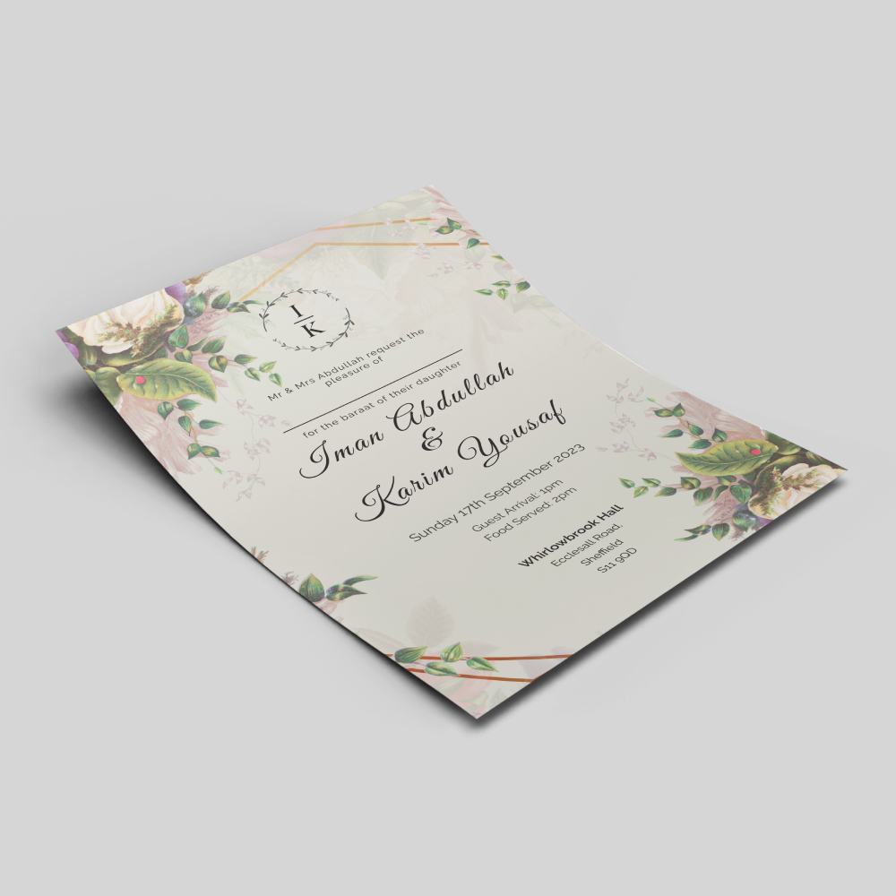 Double Sided Flower Foliage Wedding Invitation | 350 GSM Paper Shaadi Invitation & Envelope 3