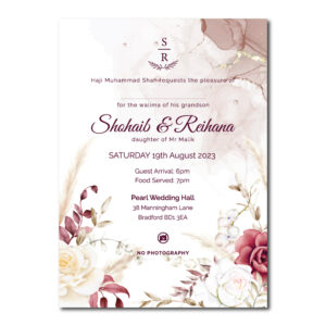 Boho Watercolour Flower Wedding Invitation | 350 GSM Paper Shaadi Invitation & Envelope