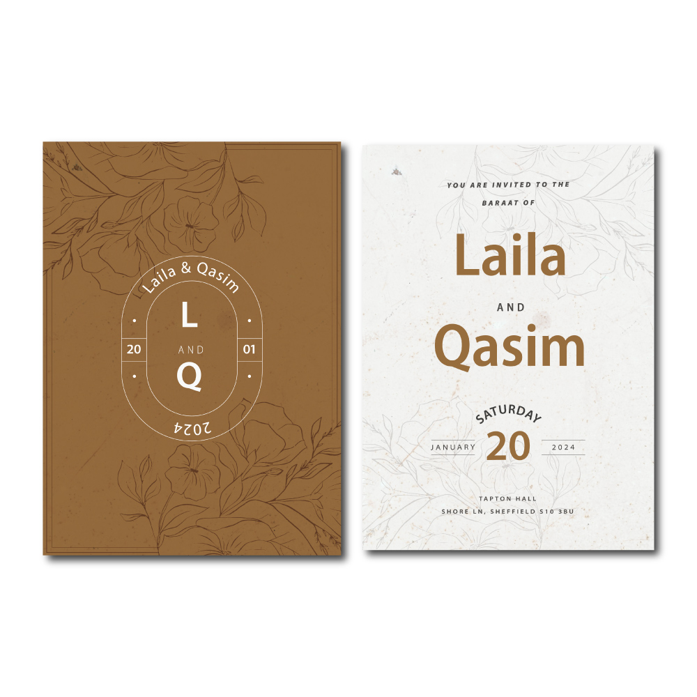 Double Sided Brown Flower Blossom Wedding Invitation | 350 GSM Paper Shaadi Invitation & Envelope 4