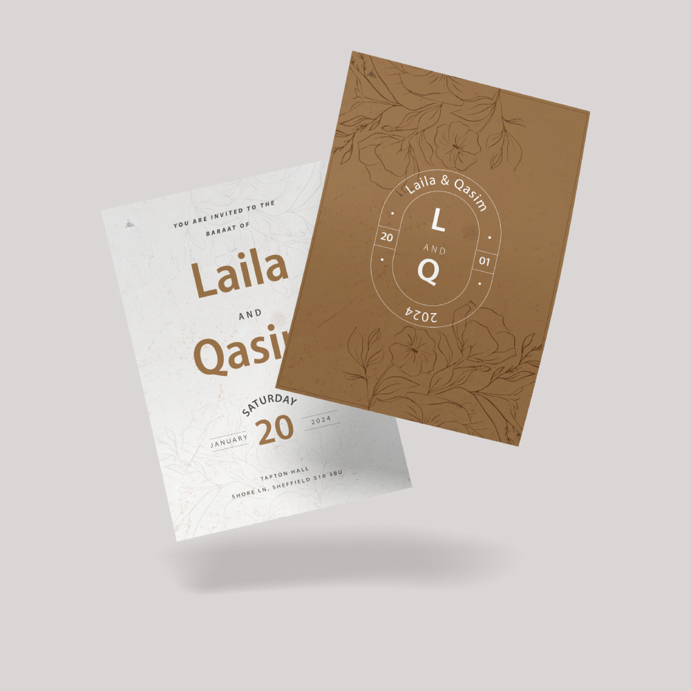 Double Sided Brown Flower Blossom Wedding Invitation | 350 GSM Paper Shaadi Invitation & Envelope 3