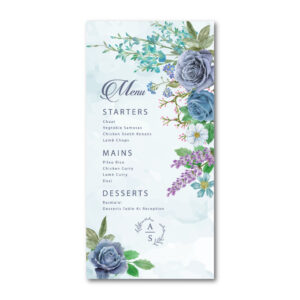 Wedding Menu | Bohemian Blue Flowers Design | 350 GSM Paper