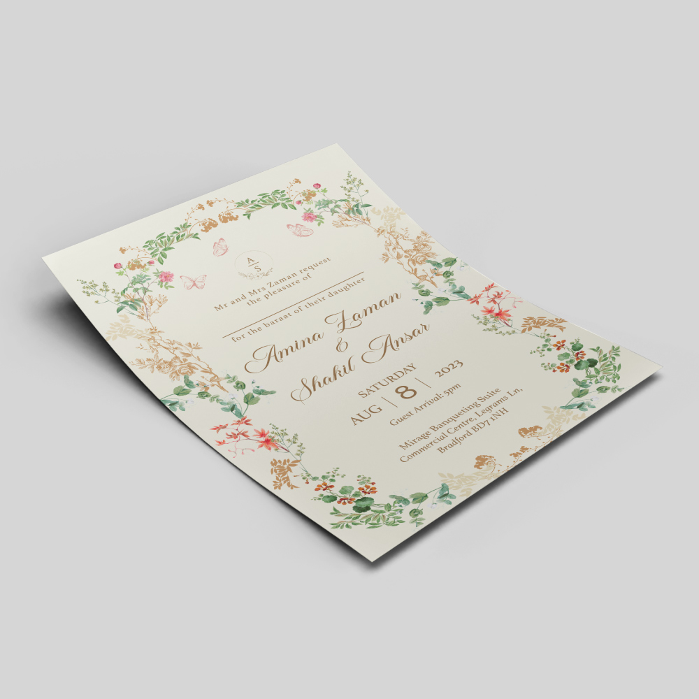 Vintage Botanical Wedding Invitation | 350 GSM Paper Shaadi Invitation & Envelope 2