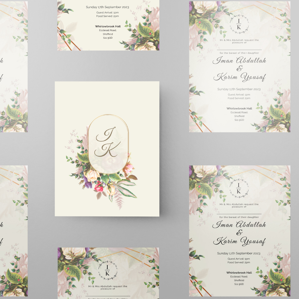 Double Sided Flower Foliage Wedding Invitation | 350 GSM Paper Shaadi Invitation & Envelope 4