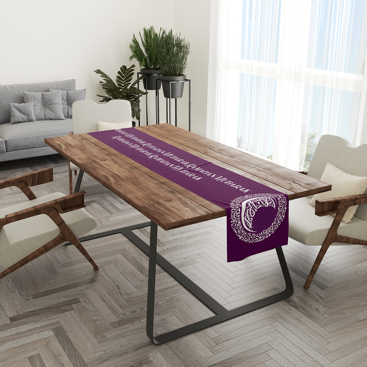 Eid Table Runner | Ramadan Table Runner | Plum Circle Calligraphy Design 5