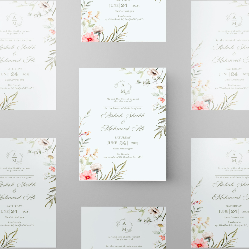 Watercolour Foliage Wedding Invitation | 350 GSM Paper Shaadi Invitation & Envelope 4