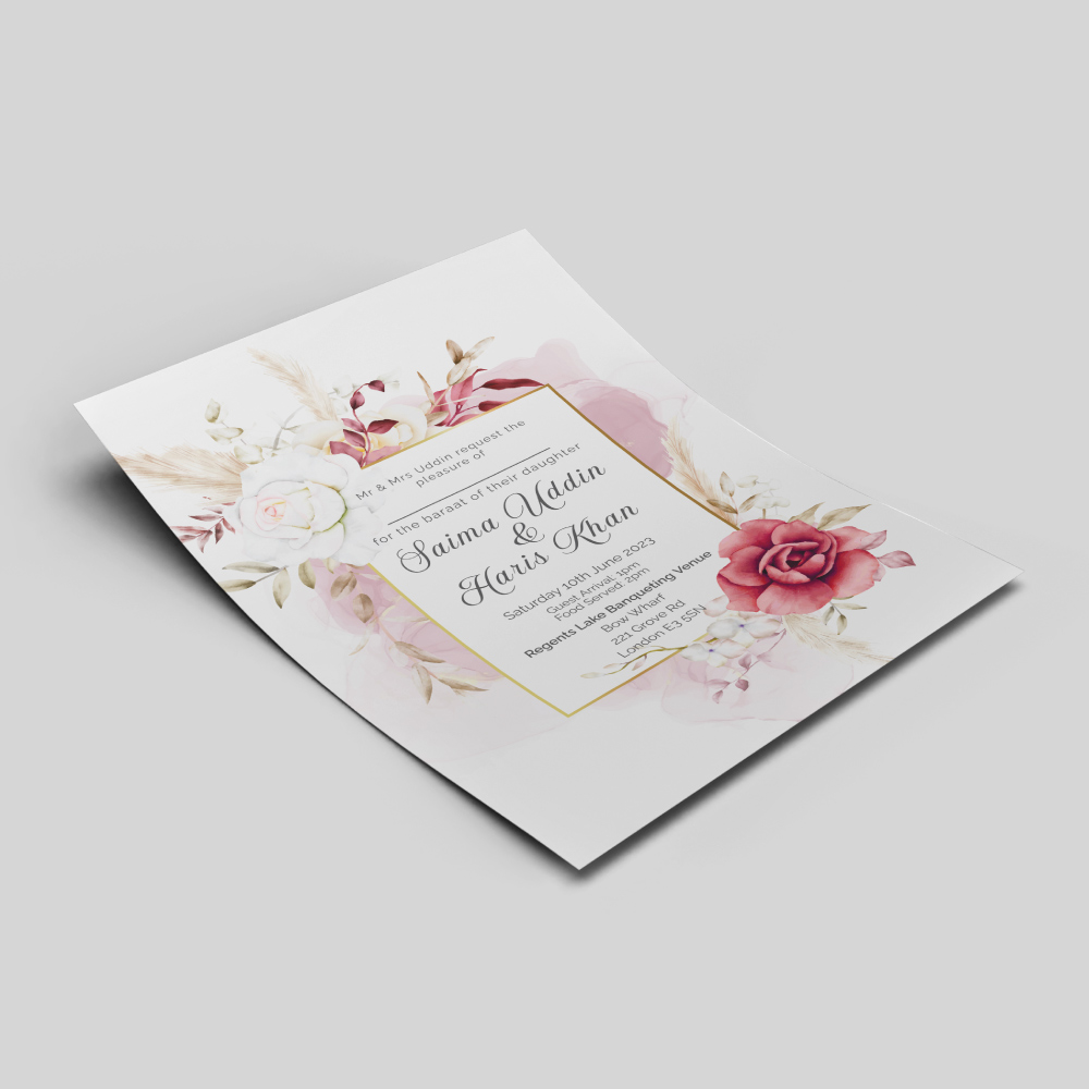 Maroon And Peach Floral Wedding Invitation | 350 GSM Paper Shaadi Invitation & Envelope 2