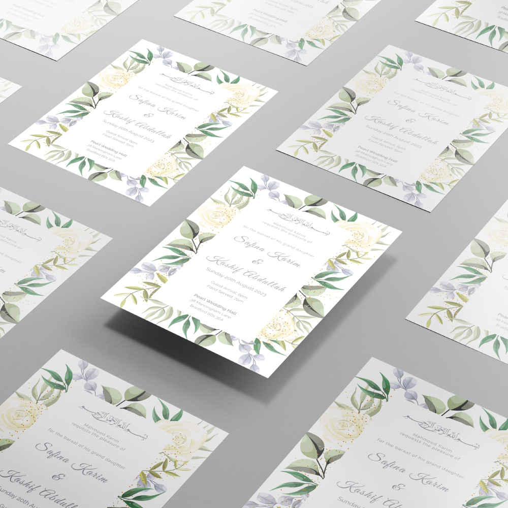 Green Leaf And Flower Wedding Invitation | 350 GSM Paper Shaadi Invitation & Envelope 4