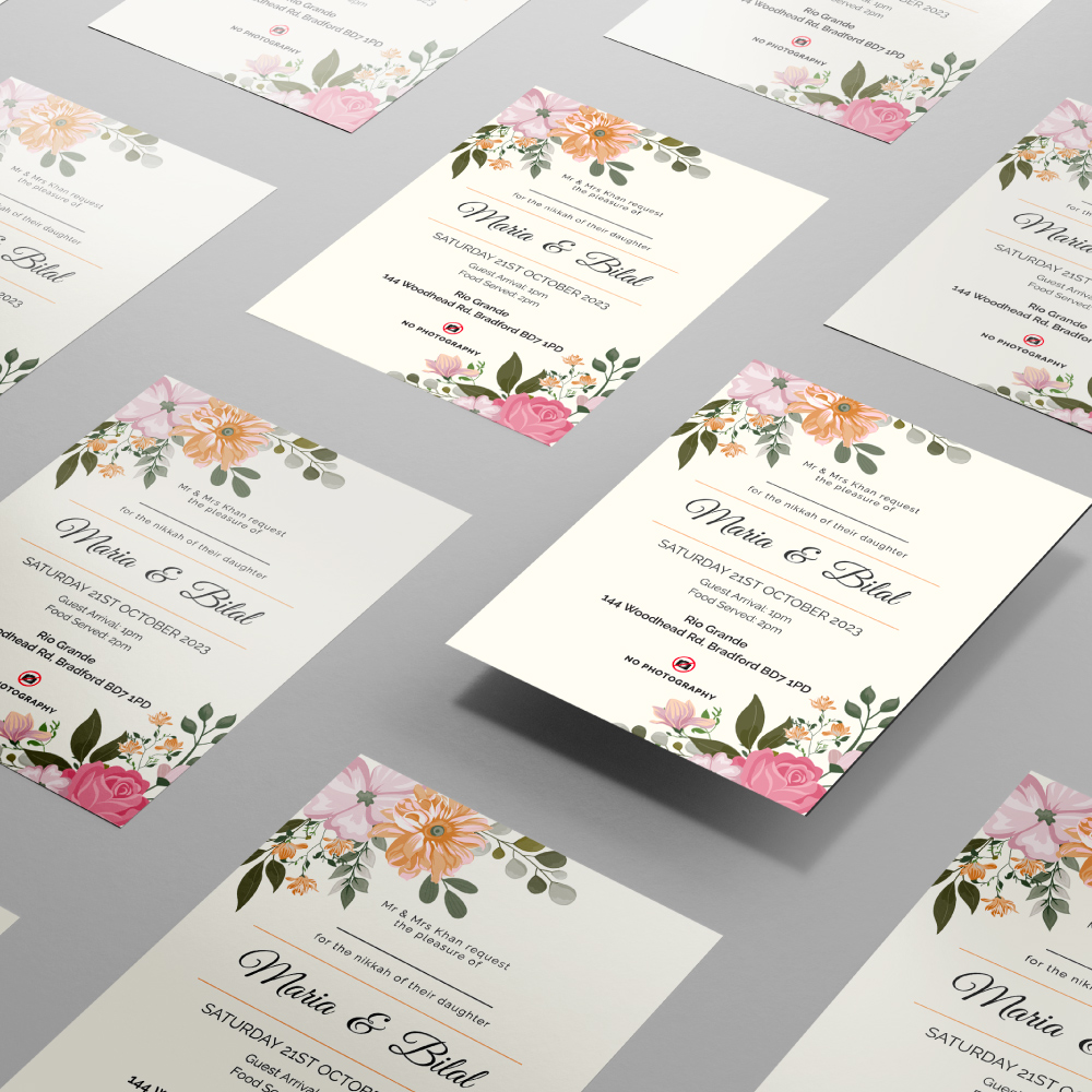 Simple Floral Border Wedding Invitation | 350 GSM Paper Shaadi Invitation & Envelope 4