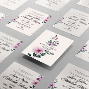 Double Sided Purple Watercolour Blossom Wedding Invitation | 350 GSM Paper Shaadi Invitation & Envelope 5
