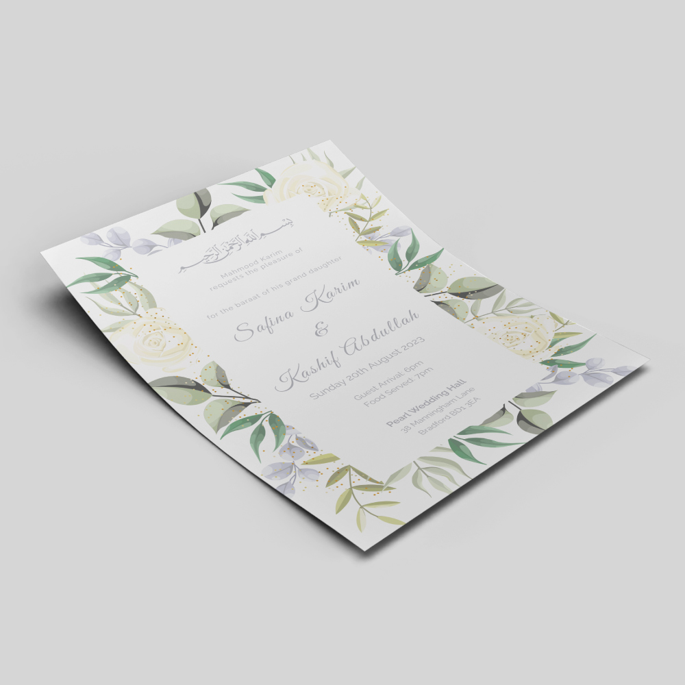 Green Leaf And Flower Wedding Invitation | 350 GSM Paper Shaadi Invitation & Envelope 3