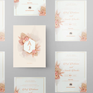 Double Sided Elegant Salmon Pink Floral Wedding Invitation | 350 GSM Paper Shaadi Invitation & Envelope 5