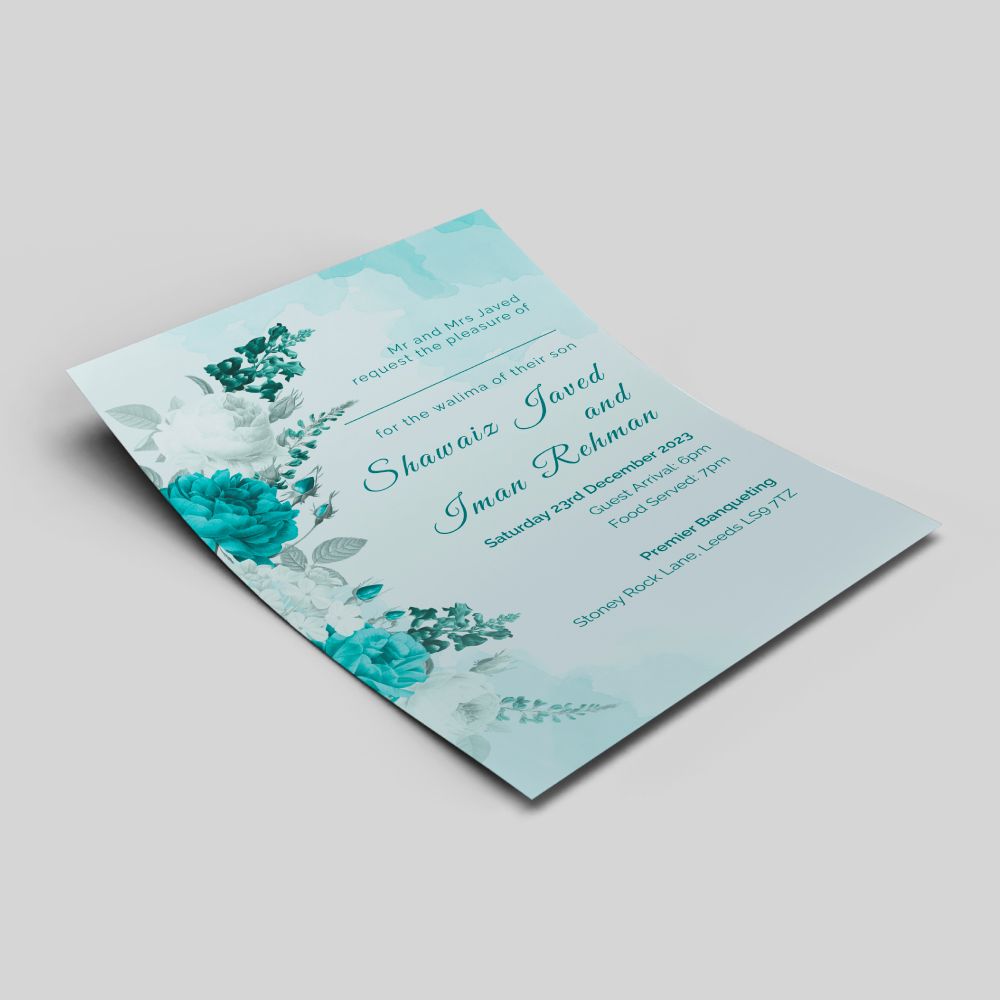 Blue Tosca And White Flowers Wedding Invitation | 350 GSM Paper Shaadi Invitation & Envelope 2