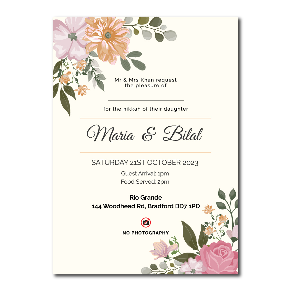 Simple Floral Border Wedding Invitation | 350 GSM Paper Shaadi Invitation & Envelope