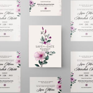 Double Sided Purple Watercolour Blossom Wedding Invitation | 350 GSM Paper Shaadi Invitation & Envelope 2