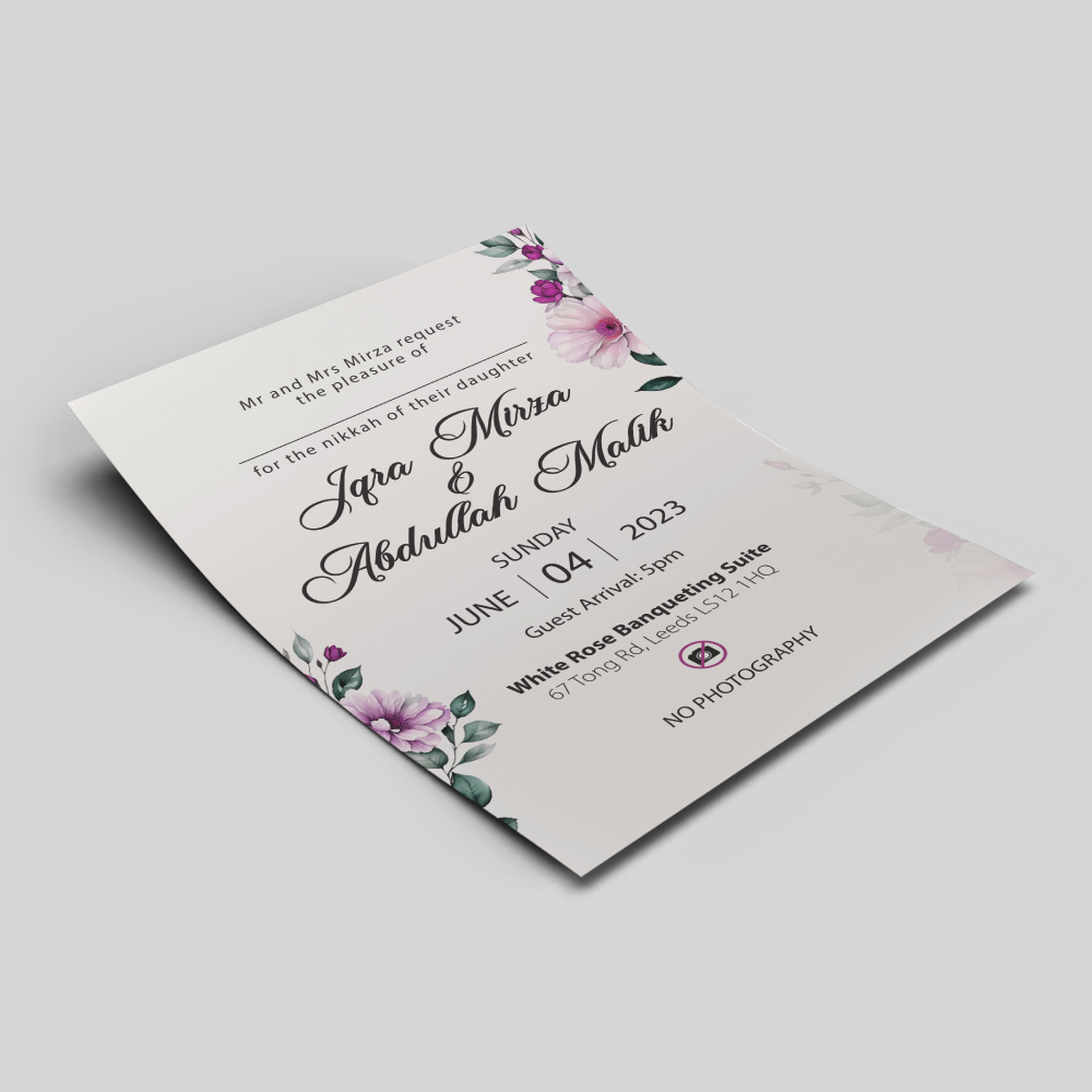 Double Sided Purple Watercolour Blossom Wedding Invitation | 350 GSM Paper Shaadi Invitation & Envelope 3