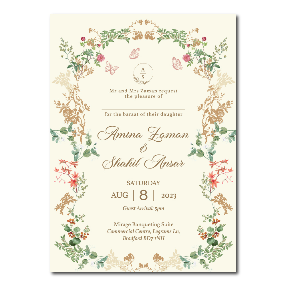 Vintage Botanical Wedding Invitation | 350 GSM Paper Shaadi Invitation & Envelope 4