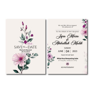 Double Sided Purple Watercolour Blossom Wedding Invitation | 350 GSM Paper Shaadi Invitation & Envelope 4