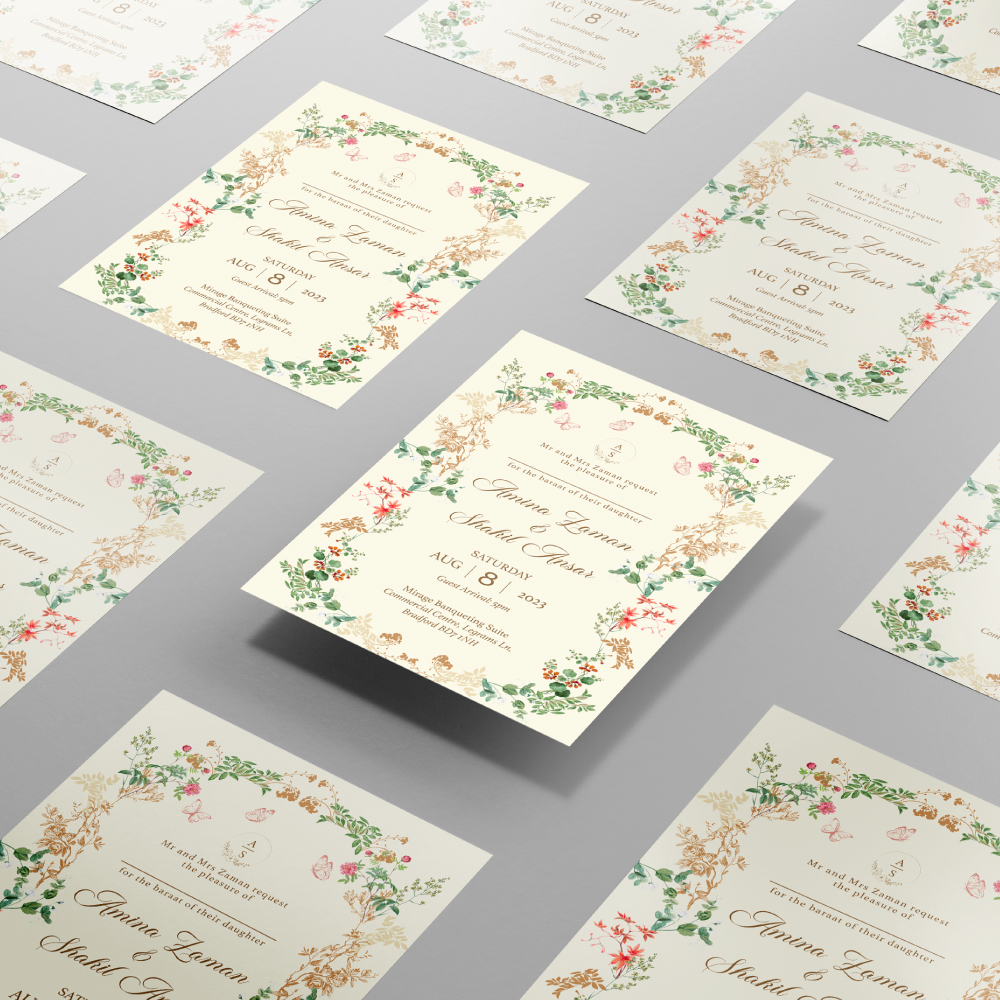 Vintage Botanical Wedding Invitation | 350 GSM Paper Shaadi Invitation & Envelope 3