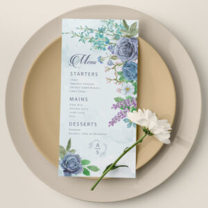 Wedding Menu | Bohemian Blue Flowers Design | 350 GSM Paper 4