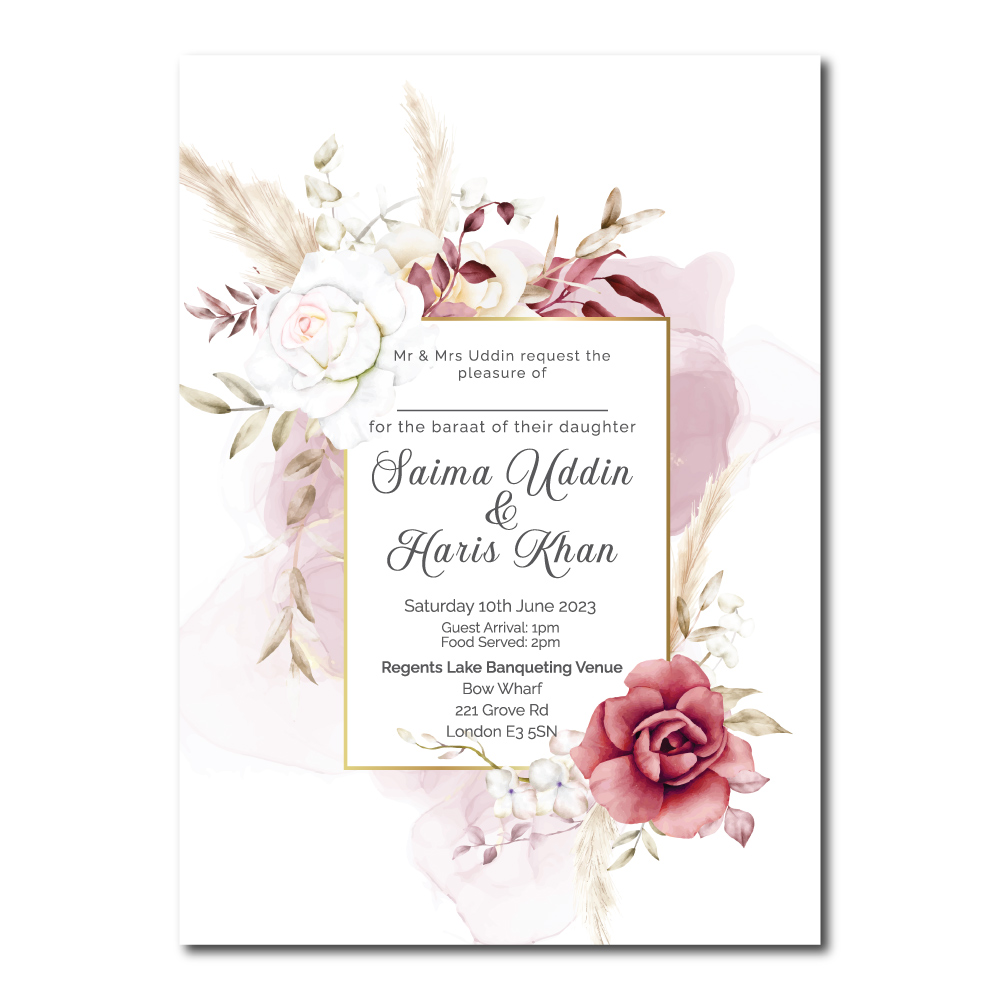 Maroon And Peach Floral Wedding Invitation | 350 GSM Paper Shaadi Invitation & Envelope 4