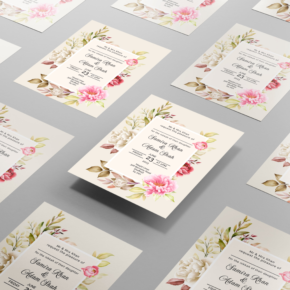 Peony Floral Frame Wedding Invitation | 350 GSM Paper Shaadi Invitation & Envelope 4