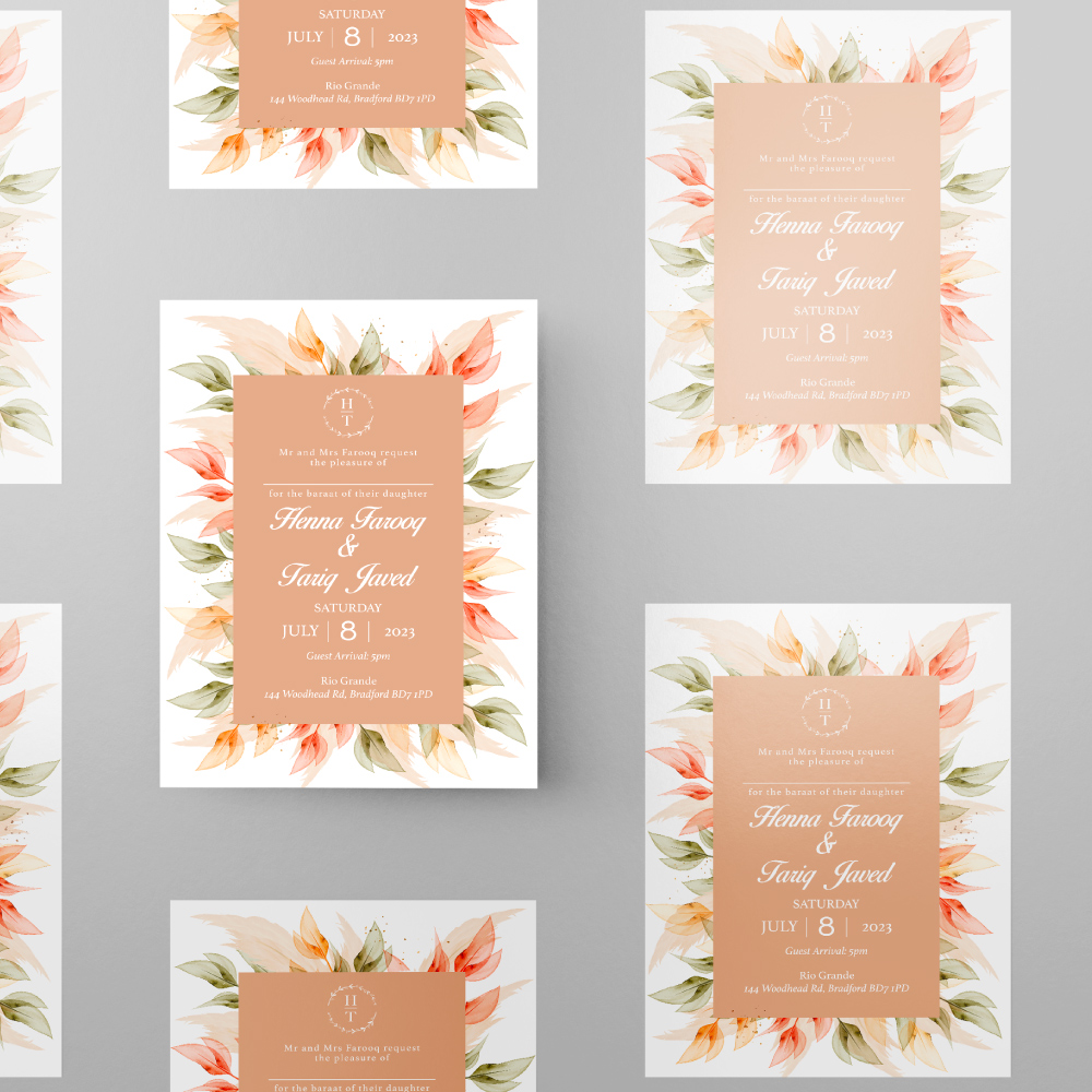 Rustic Autumn Leaves Wedding Invitation | 350 GSM Paper Shaadi Invitation & Envelope 2