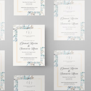 Periwinkle Blue Leaves Wedding Invitation | 350 GSM Paper Shaadi Invitation & Envelope