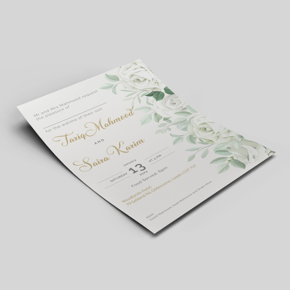 Mint Rose Bouquet Wedding Invitation | 350 GSM Paper Shaadi Invitation & Envelope 3