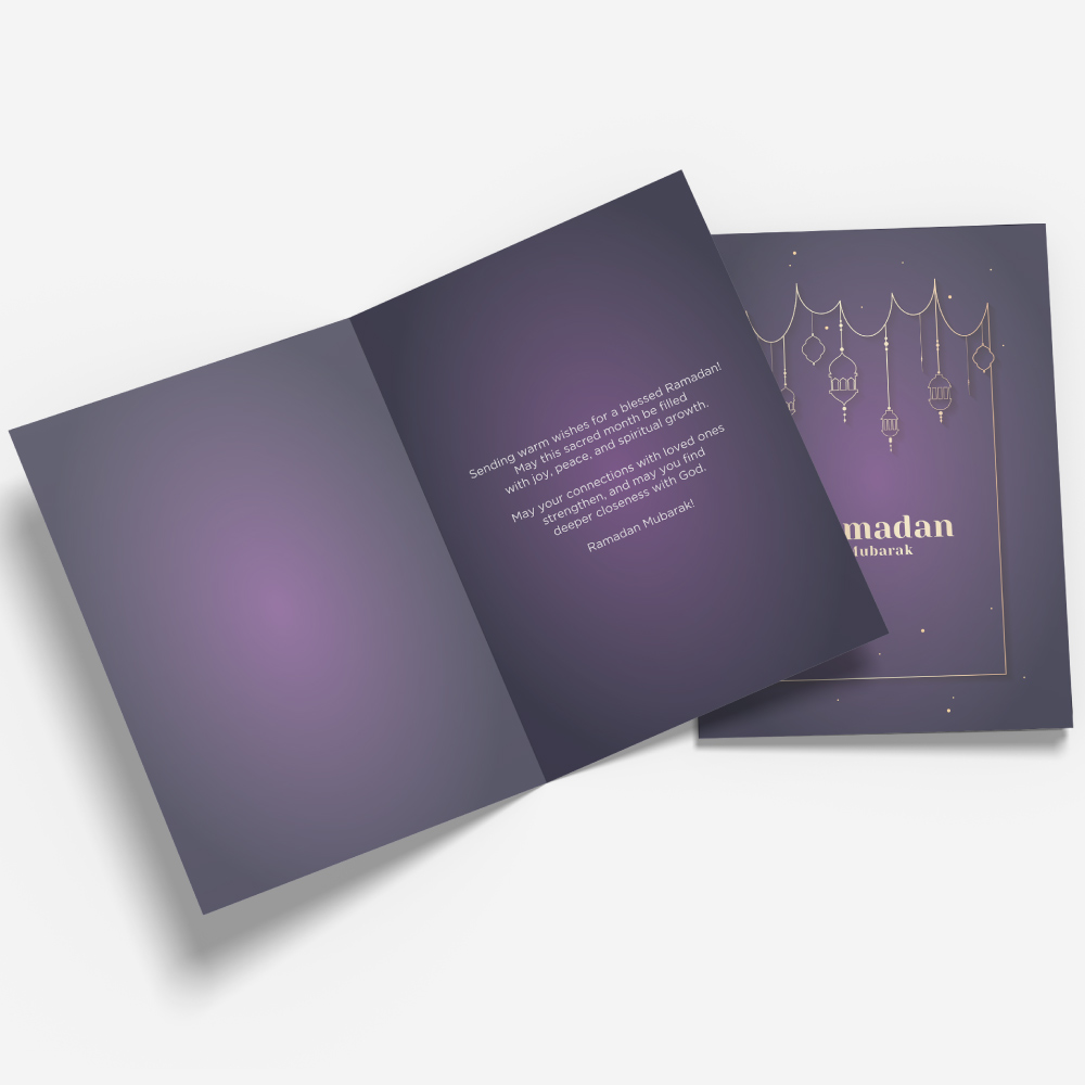 Purple Lanterns Ramadan Greeting Cards & Envelopes