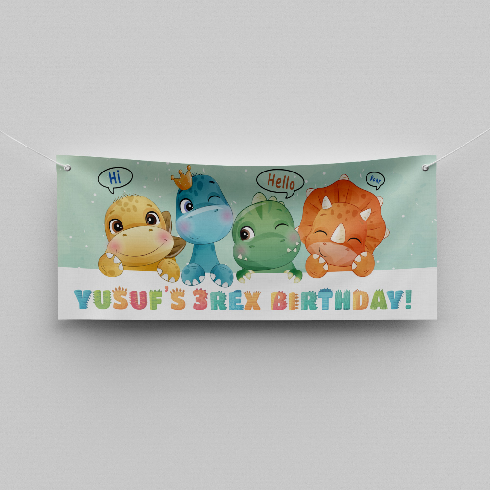 Personalised Birthday Banner | Dinosaur Tots | PVC Banner | With Two Eyelets 7