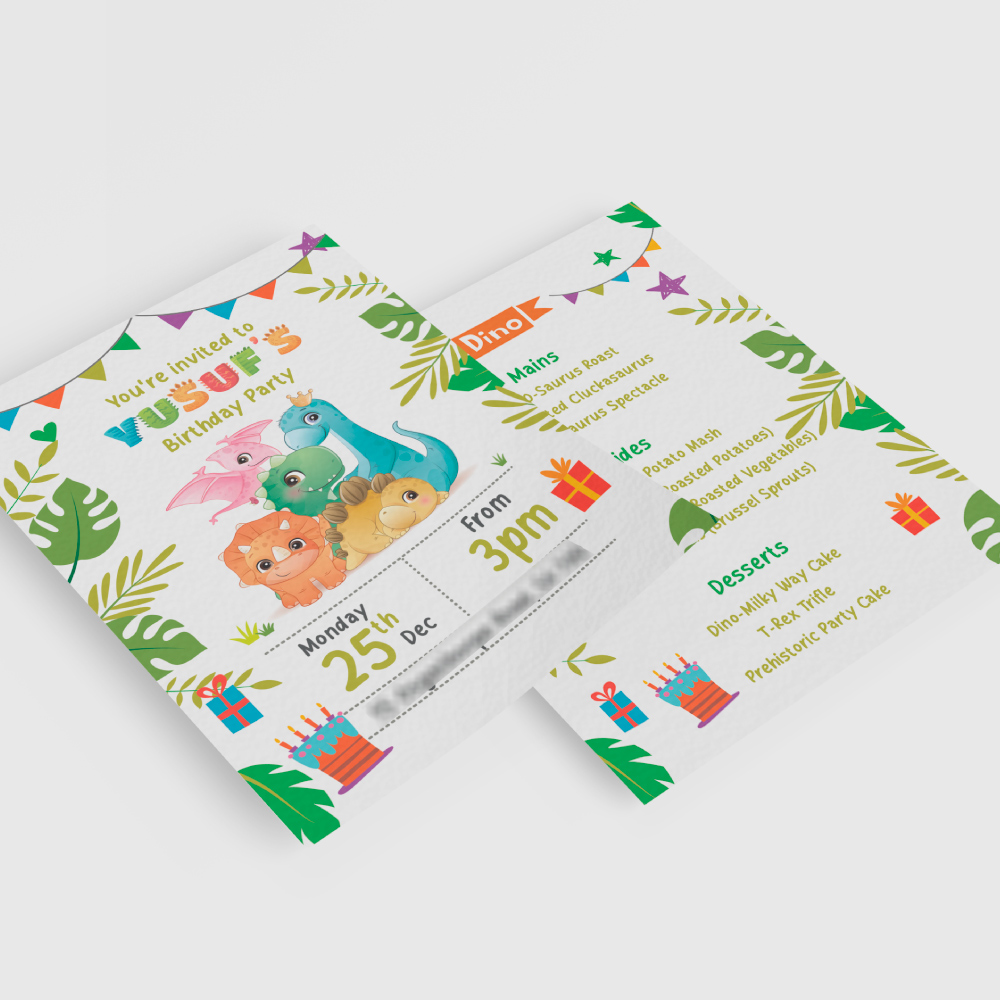 Birthday Stationery | Dinosaur Tots Invite & Birthday Menus 4