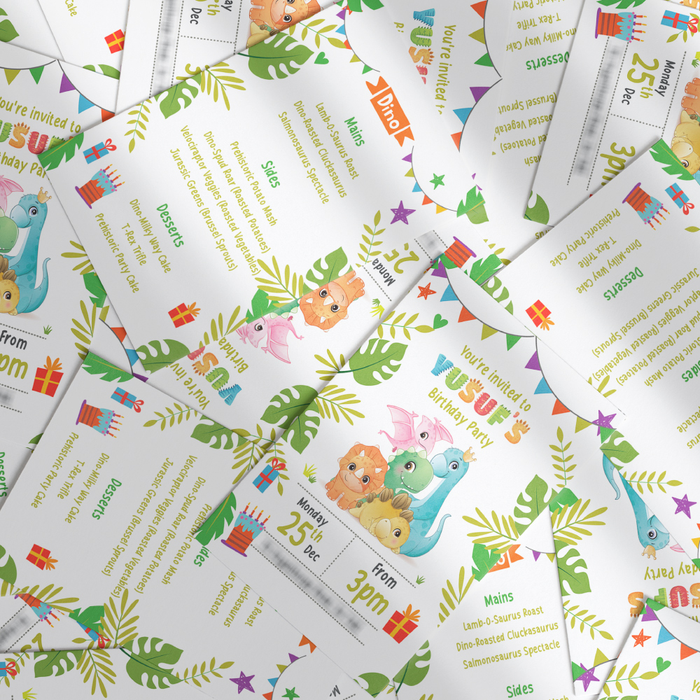 Birthday Stationery | Dinosaur Tots Invite & Birthday Menus 3