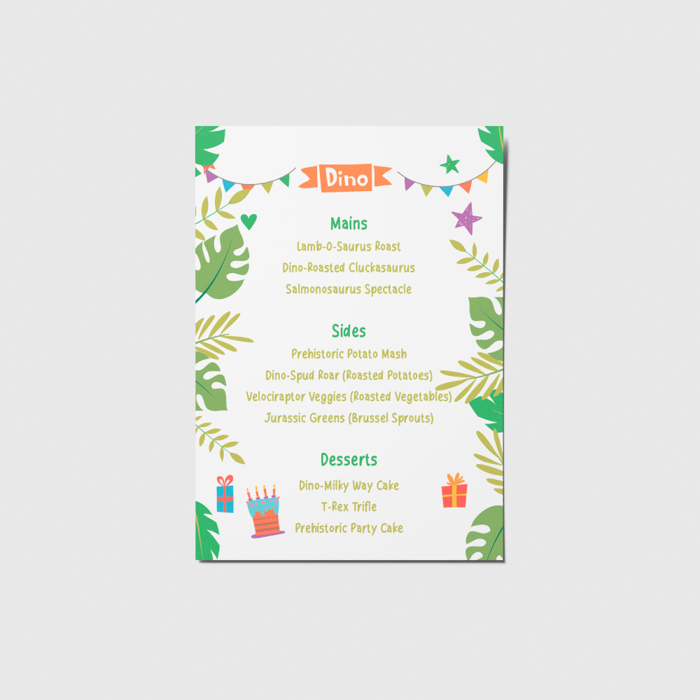 Birthday Stationery | Dinosaur Tots Invite & Birthday Menus 2