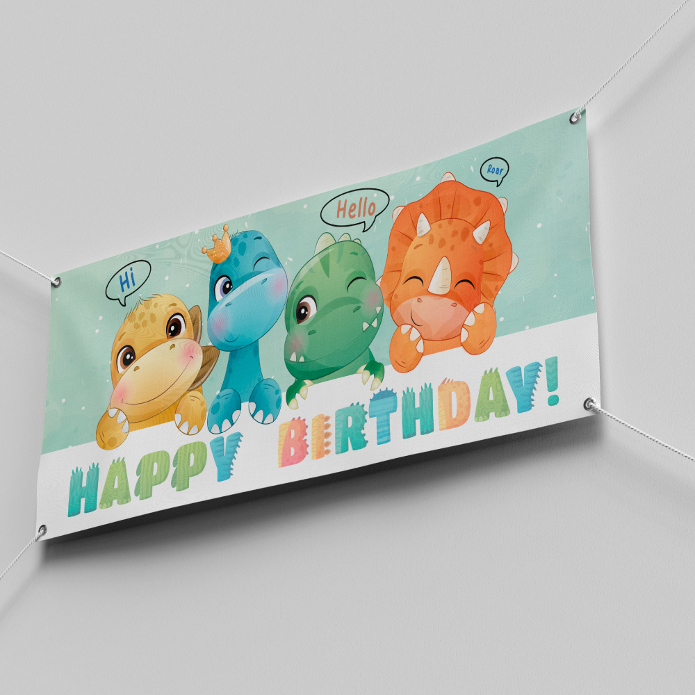 Personalised Birthday Banner | Dinosaur Tots | PVC Banner | With Two Eyelets