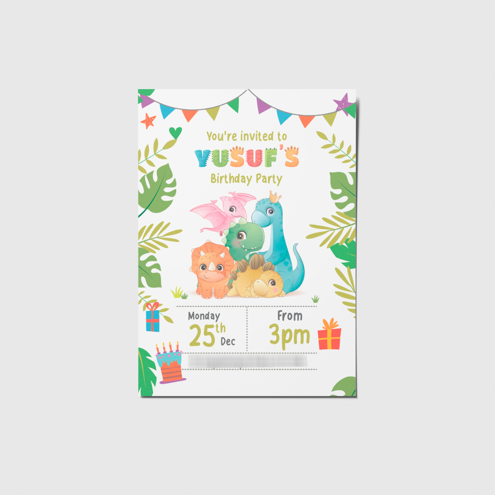 Birthday Stationery | Dinosaur Tots Invite & Birthday Menus