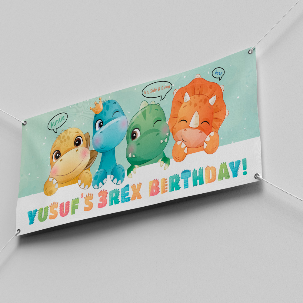 Personalised Birthday Banner | Dinosaur Tots | PVC Banner | With Two Eyelets 2