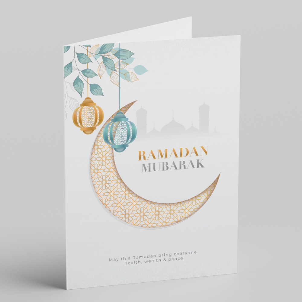 Crescent Moon, Leaves & Mosque Silhouette Ramadan Greeting Cards & Envelopes 2