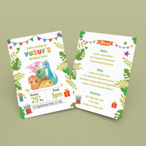 Birthday Stationery | Dinosaur Tots Invite & Birthday Menus 6