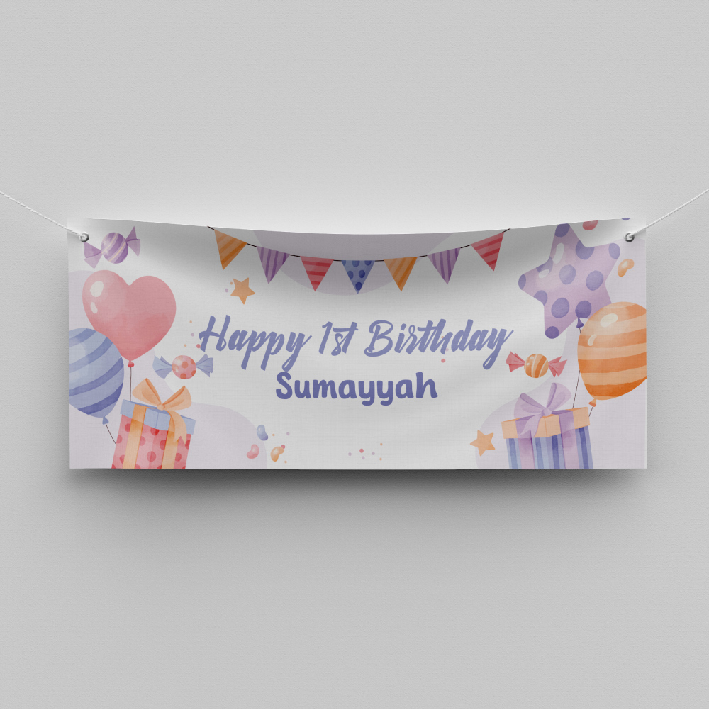 Personalised Birthday Banner | Pastel Celebration | PVC Banner | With Two Eyelets